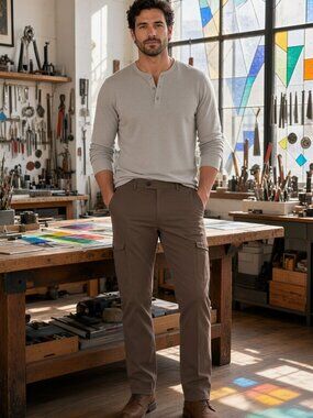 Dylan Gray Men Brown ACORN Cargo Pants Regular Fit Casual Cotton Trousers USA 30